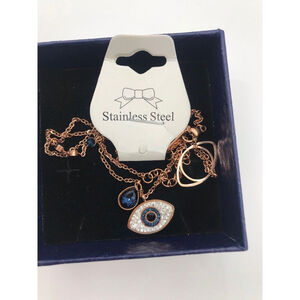 Cubic Zirconia & 18K Rose Gold-Plated Evil Eye Pendant Necklace- One Size